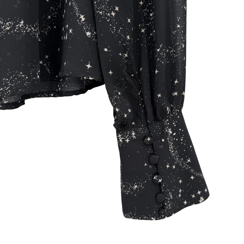 Free People Stars Align Black & White Sheer Button Up Long Sleeve Blouse Top - Picture 11 of 15